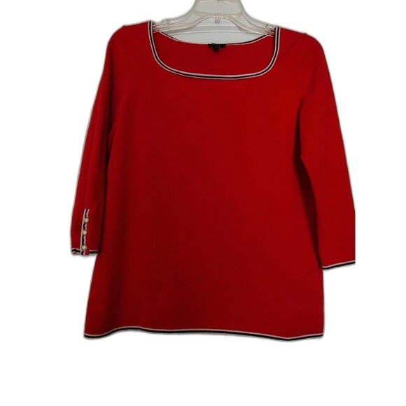 Women's Talbots Red Knit Top w 3/4 Sleeve & Button Detail S (LF) - Picture 1 of 4
